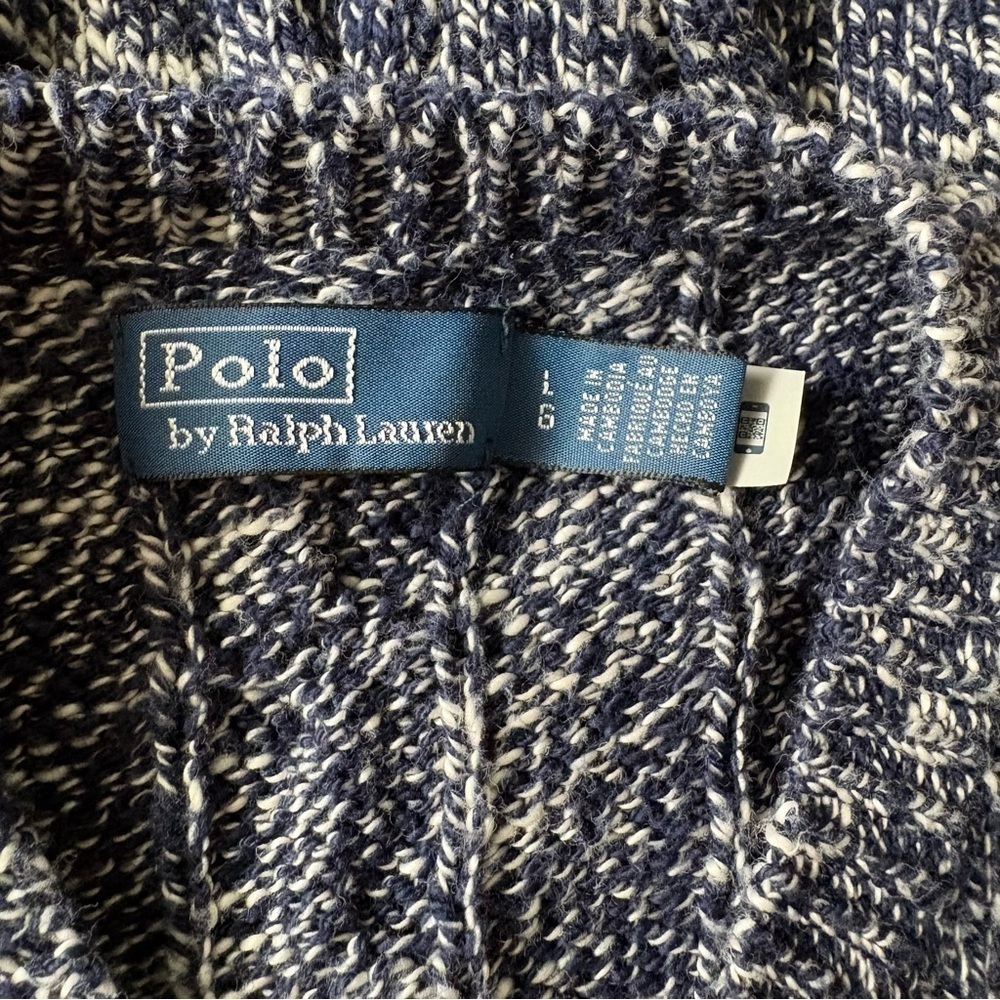 POLO RALPH LAUREN sz L Ragg Cable Knit Long Sleeve Cardigan Sweater Blue White - Picture 6 of 8
